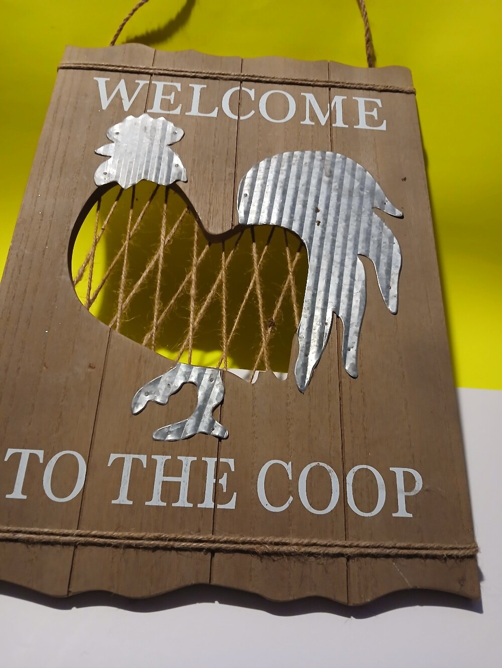 Welcome to the Coop Rustic Rooster Wall Sign - Brown and Silver